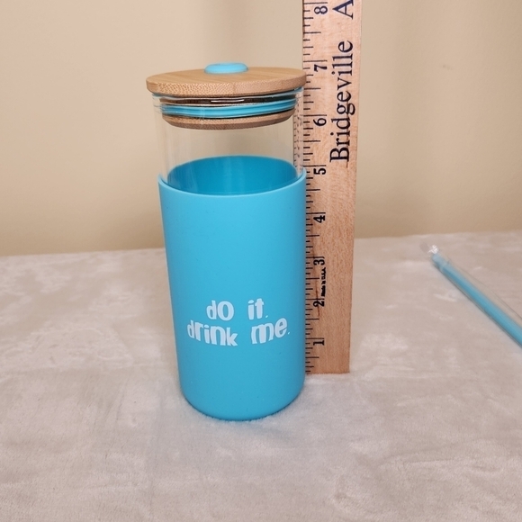 Do It Drink Me Glass Water Bottle With Straw - Picture 6 of 7